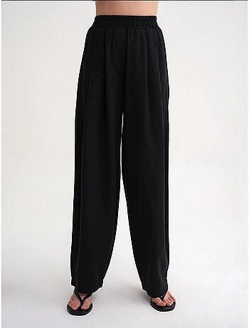 Pantalon droit taille haute en lin mélangé côtelé mixray