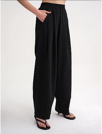 Pantalon droit taille haute en lin mélangé côtelé mixray