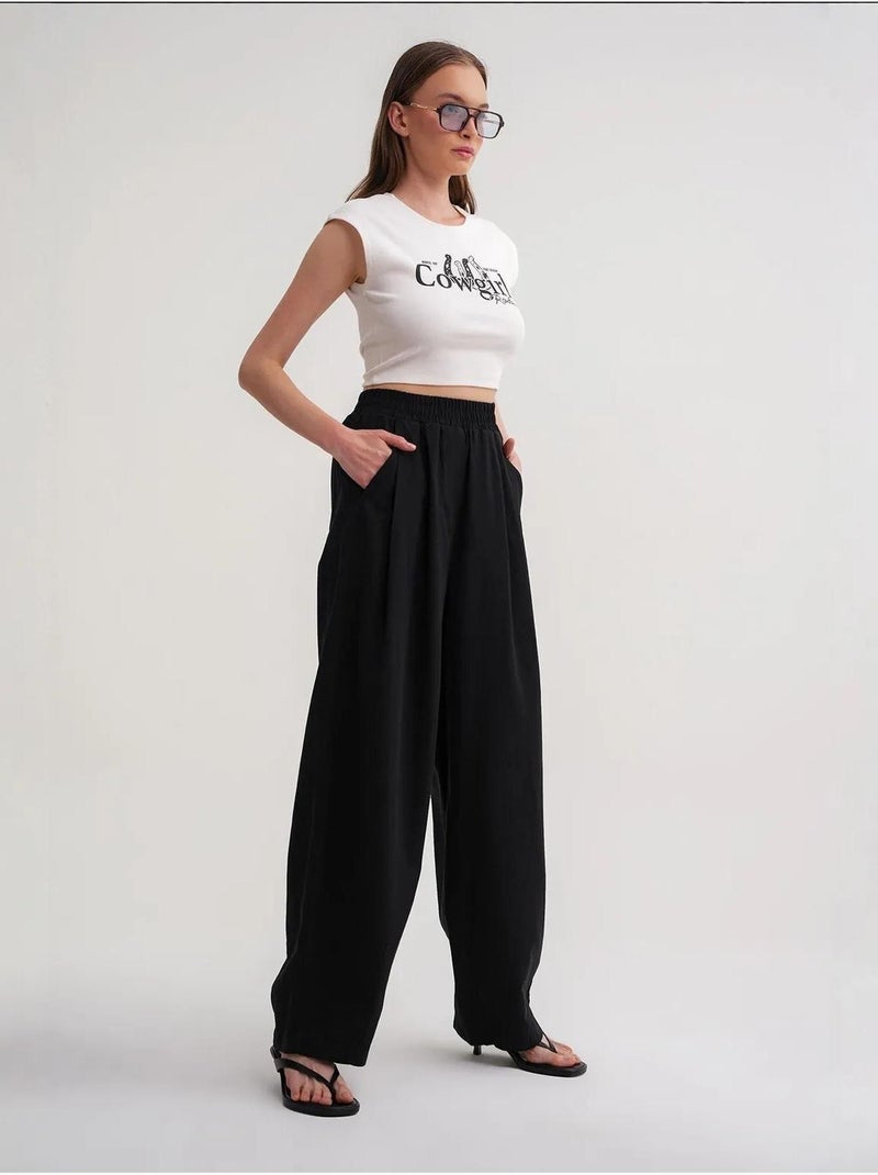 Pantalon droit taille haute en lin mélangé côtelé mixray Noir - Kiabi