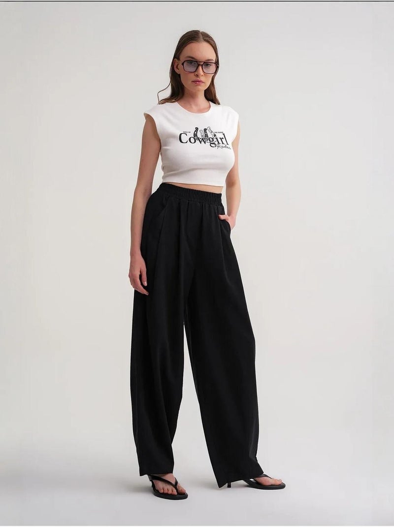 Pantalon droit taille haute en lin mélangé côtelé mixray Noir - Kiabi