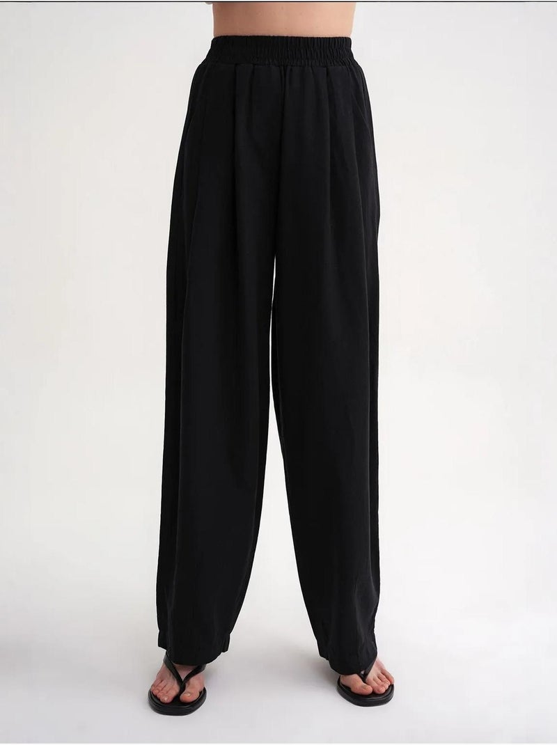 Pantalon droit taille haute en lin mélangé côtelé mixray Noir - Kiabi