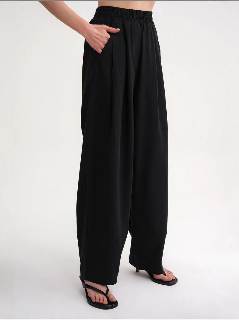Pantalon droit taille haute en lin mélangé côtelé mixray Noir - Kiabi
