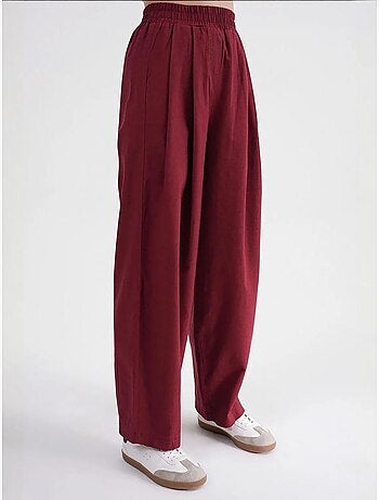 Pantalon droit taille haute en lin mélangé côtelé mixray
