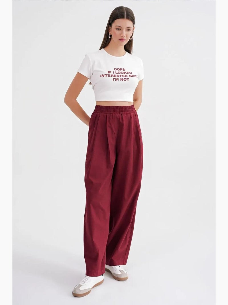 Pantalon droit taille haute en lin mélangé côtelé mixray Rouge bordeaux - Kiabi