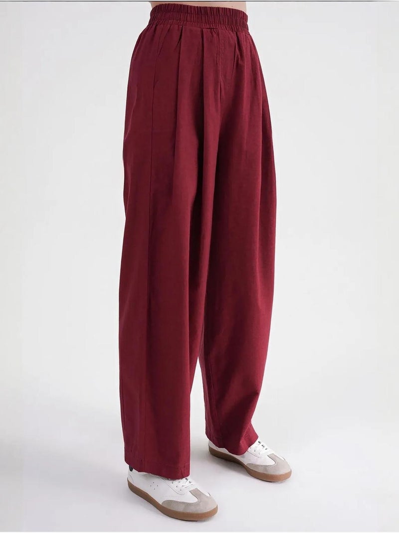 Pantalon droit taille haute en lin mélangé côtelé mixray Rouge bordeaux - Kiabi