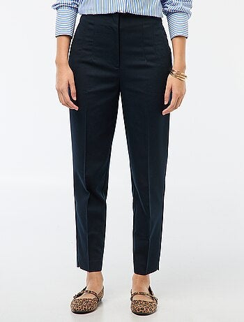 Pantalon droit femme taille haute uni