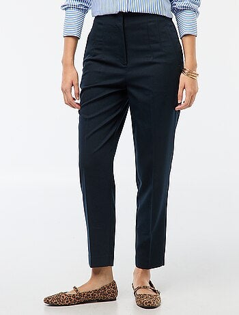 Pantalon droit femme taille haute uni