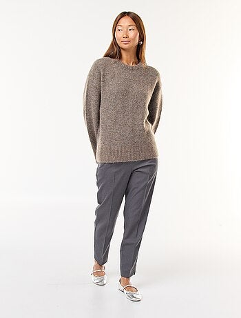 Pantalon droit femme taille haute uni