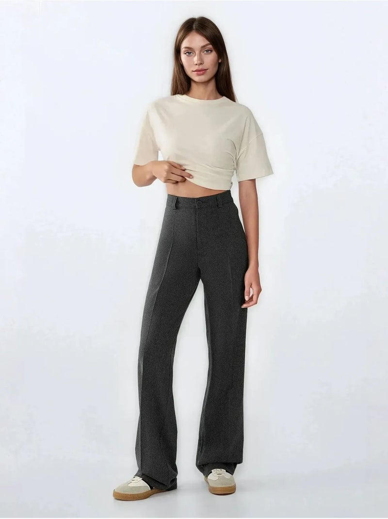 Pantalon droit taille haute Gris foncé - Kiabi