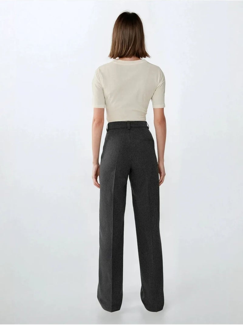 Pantalon droit taille haute Gris foncé - Kiabi