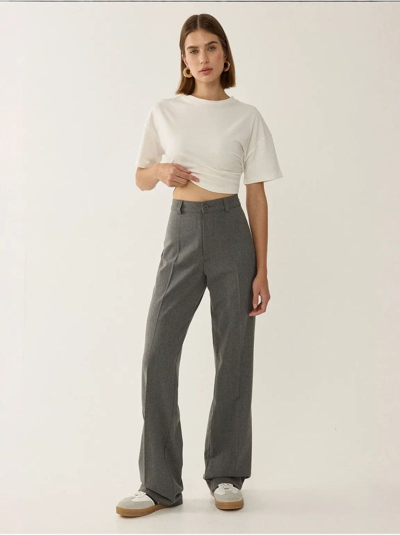 Pantalon droit taille haute Gris - Kiabi