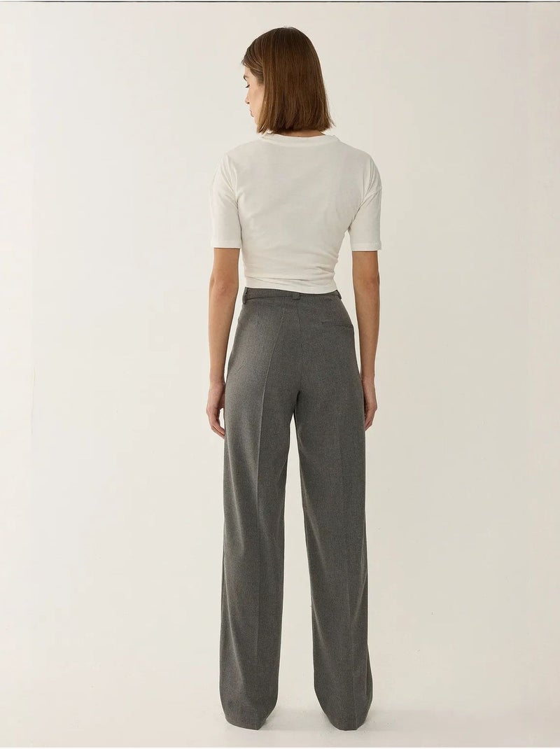 Pantalon droit taille haute Gris - Kiabi