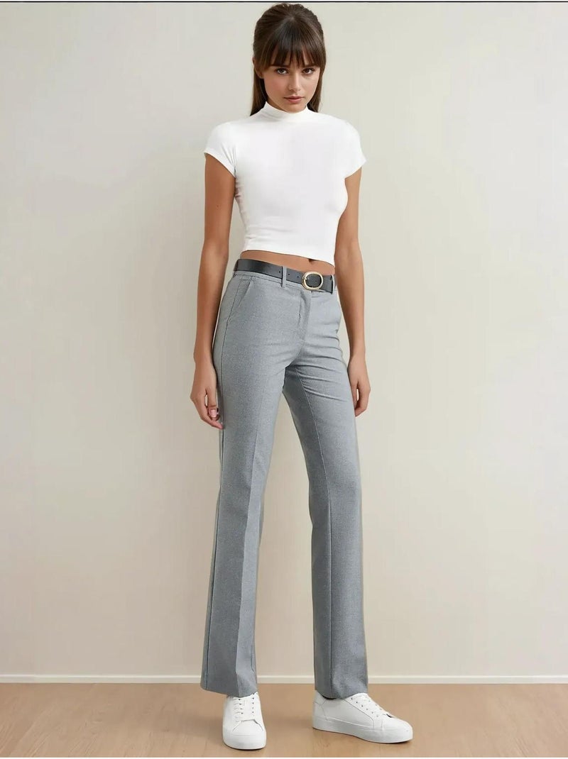 Pantalon droit taille haute Gris - Kiabi