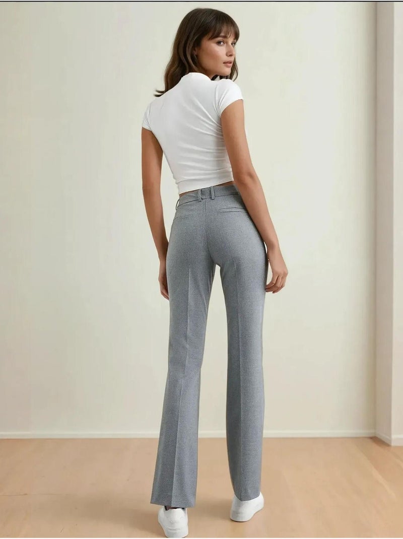 Pantalon droit taille haute Gris - Kiabi