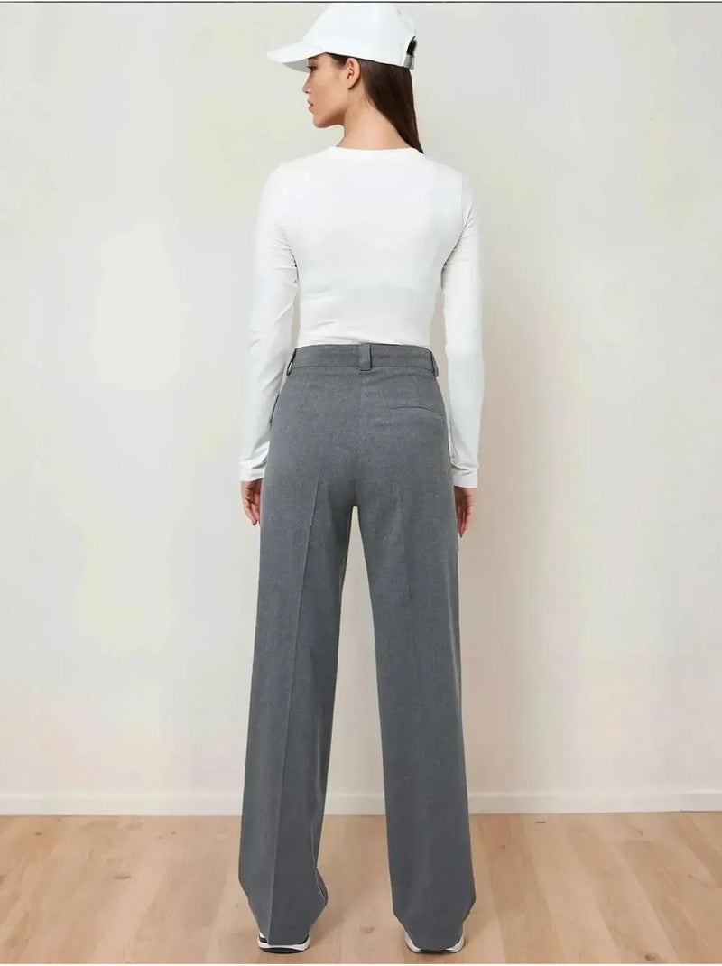 Pantalon droit taille haute Gris - Kiabi