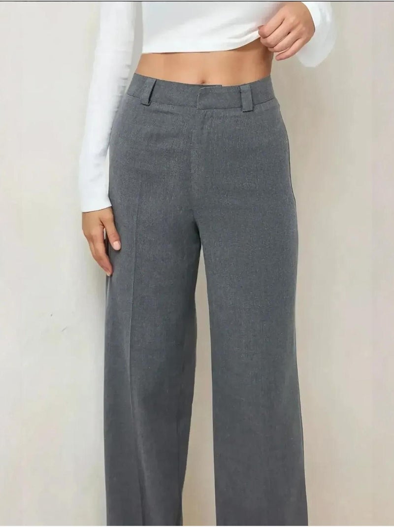 Pantalon droit taille haute Gris - Kiabi
