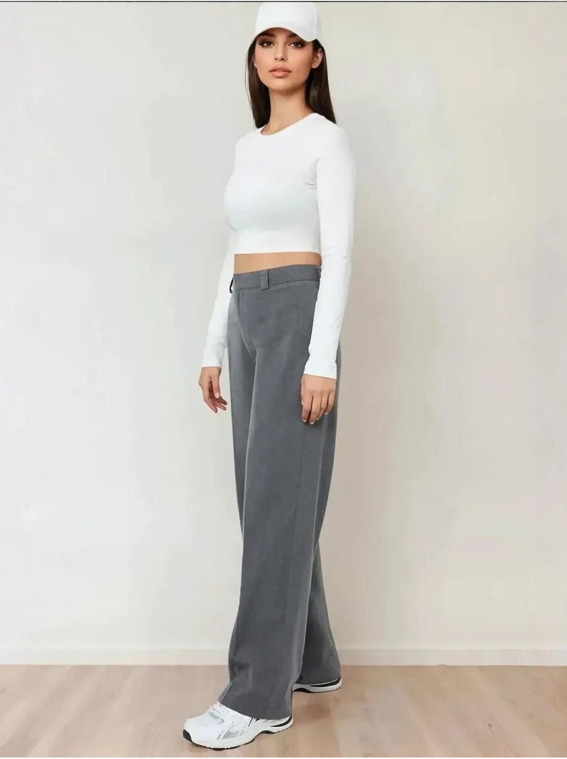 Pantalon droit taille haute Gris - Kiabi