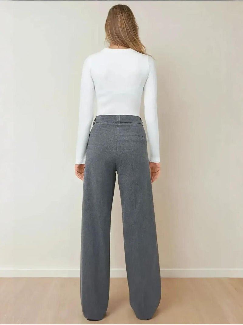 Pantalon droit taille haute Gris - Kiabi