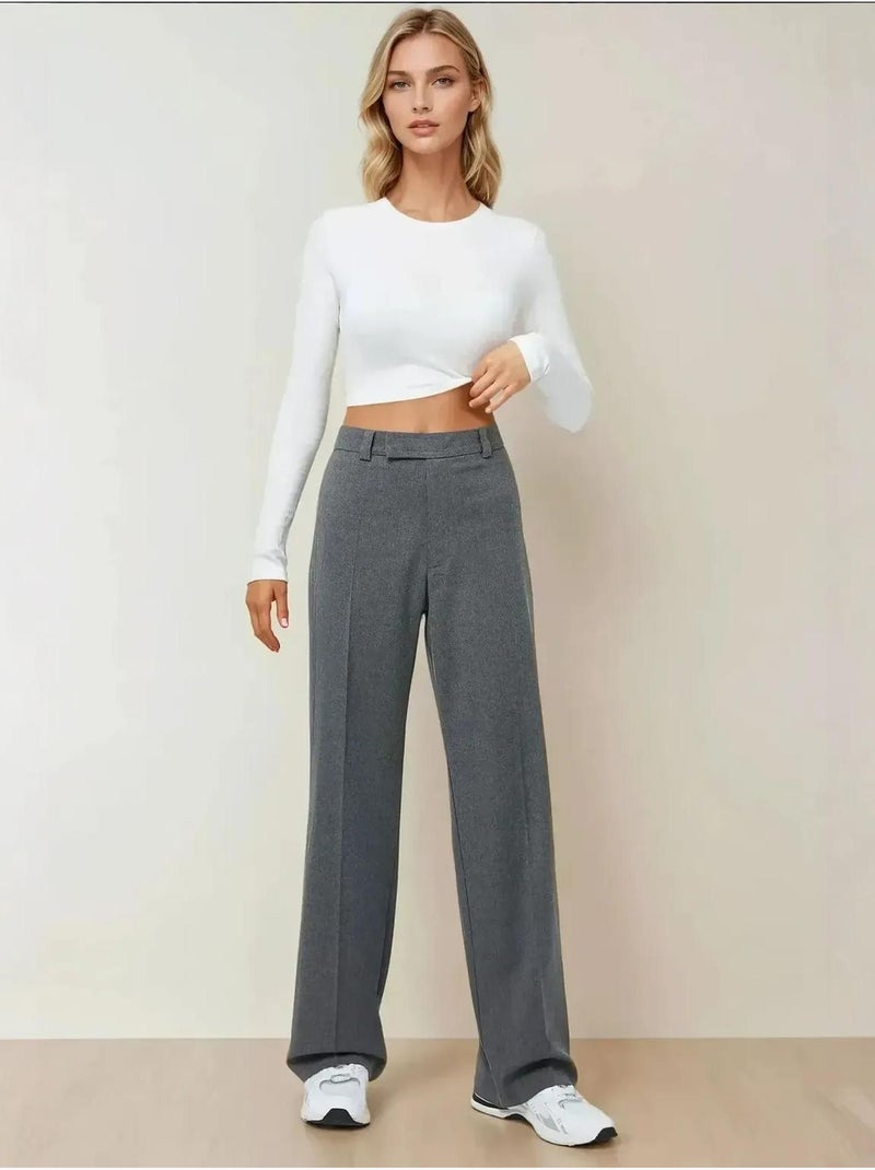Pantalon droit taille haute Gris - Kiabi
