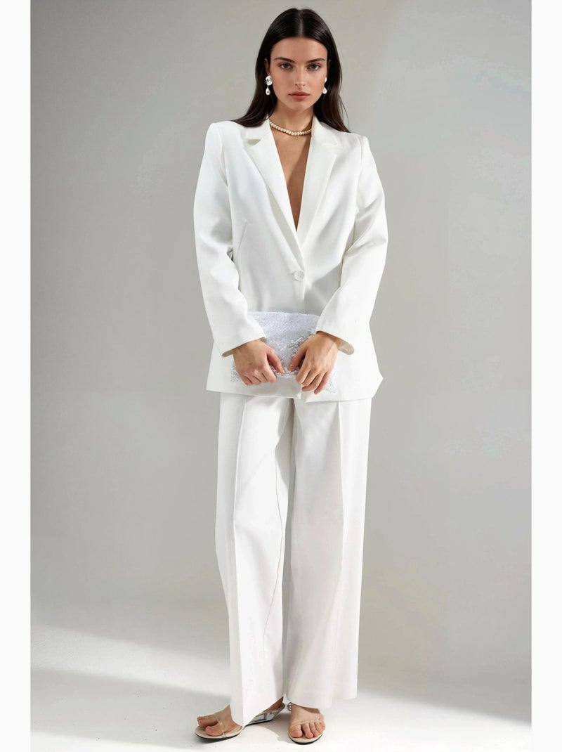 Pantalon droit taille haute hiccup Blanc cassé - Kiabi