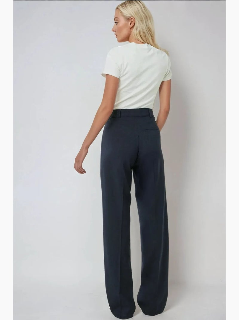 Pantalon droit taille haute hiccup Bleu marine - Kiabi