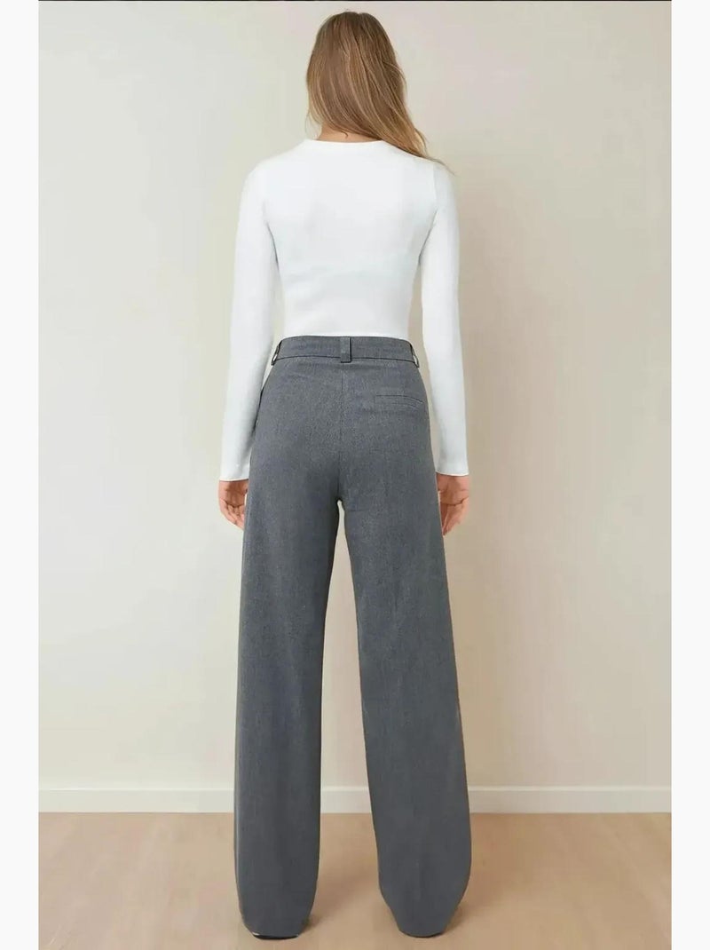 Pantalon droit taille haute hiccup Gris - Kiabi