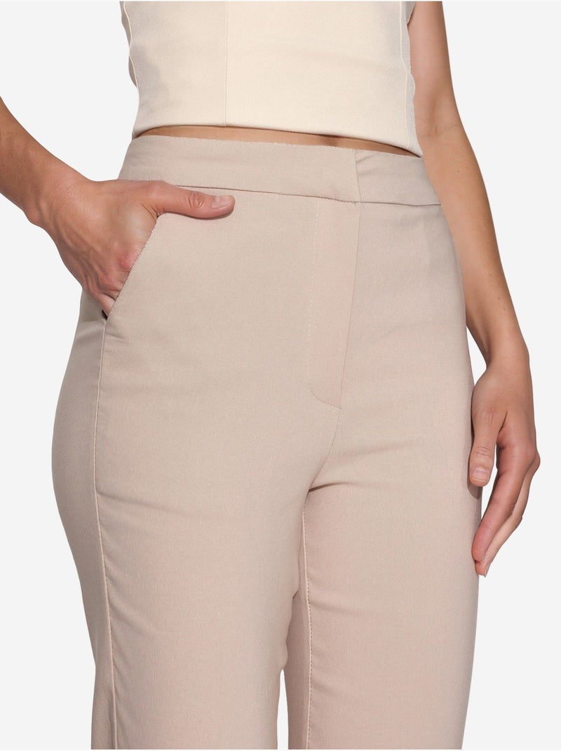 Pantalon droit taille haute hiccup Sable - Kiabi