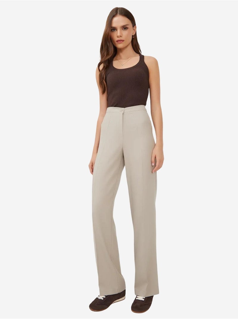 Pantalon droit taille haute istanbul Beige argile - Kiabi