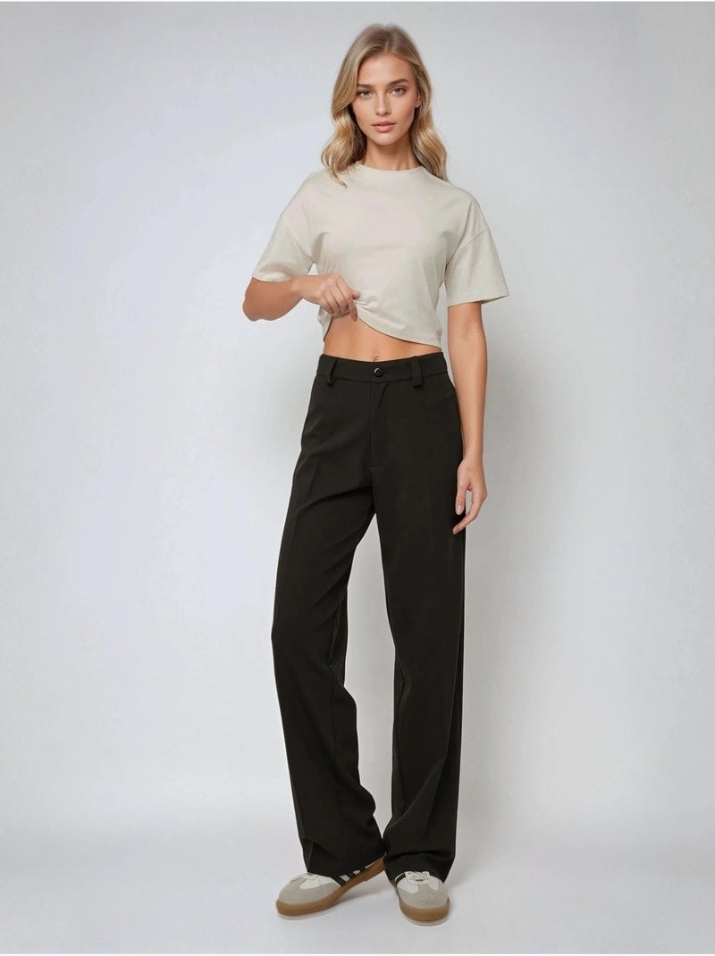 Pantalon droit taille haute Noir - Kiabi
