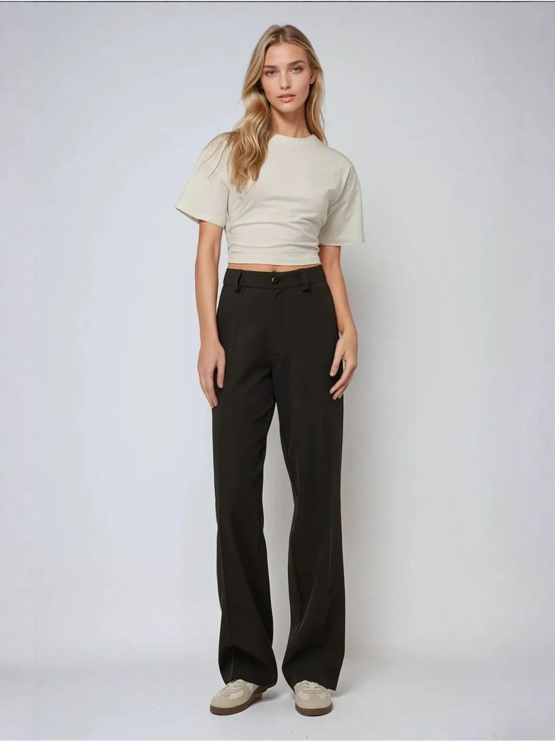 Pantalon droit taille haute Noir - Kiabi