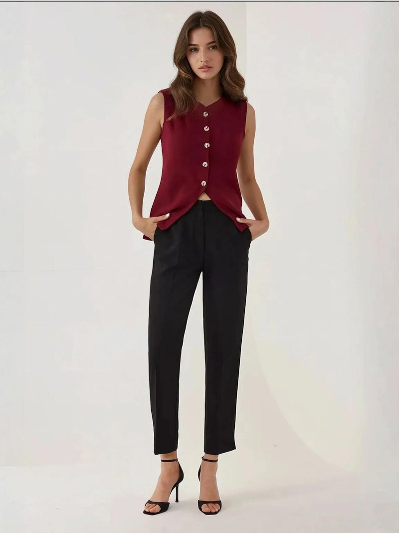 Pantalon droit taille haute Noir - Kiabi