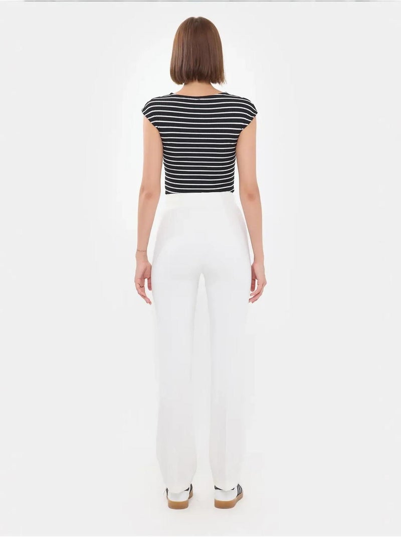 Pantalon droit taille haute plissé Beige naturel - Kiabi