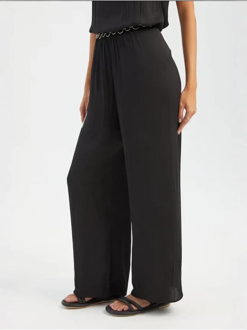 Pantalon droit taille haute plissé Noir - Kiabi