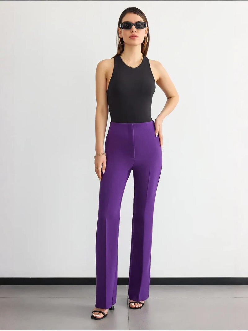 Pantalon droit taille haute Violet - Kiabi