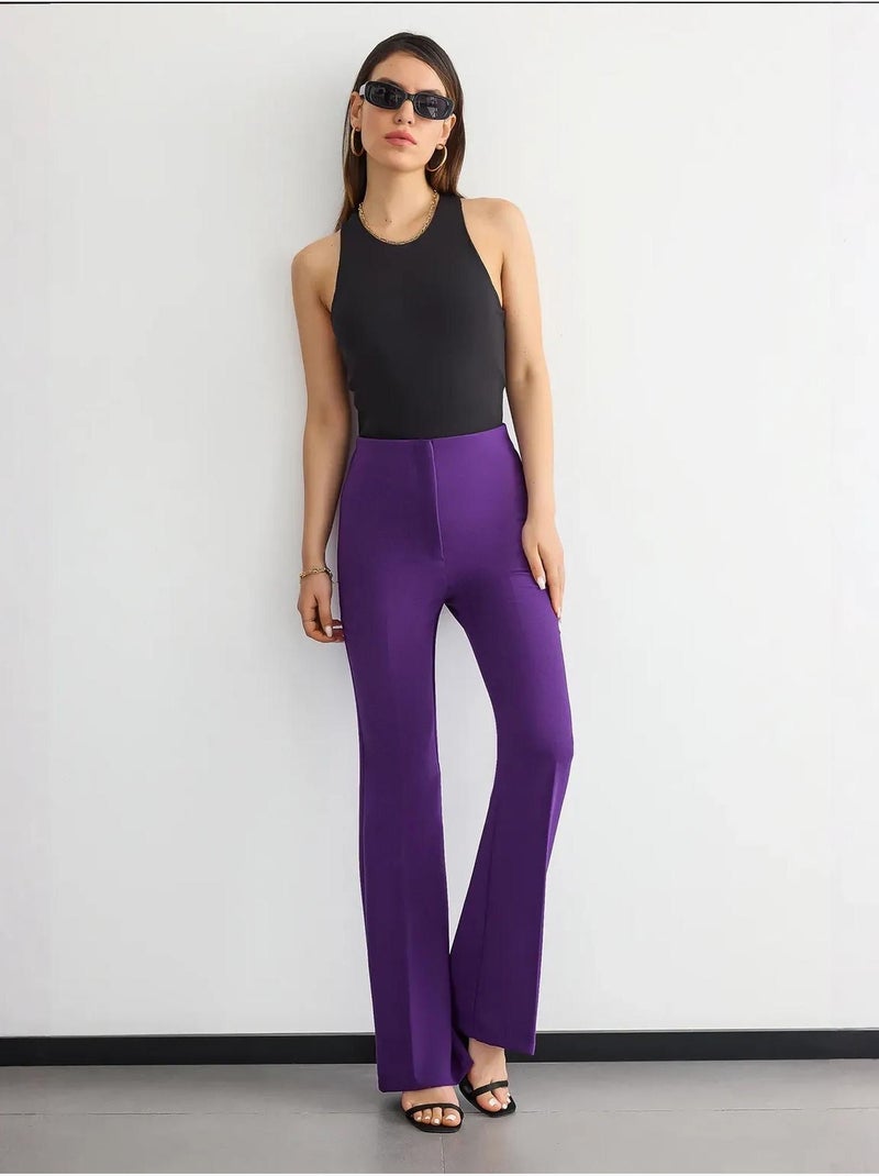 Pantalon droit taille haute Violet - Kiabi