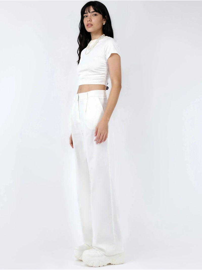Pantalon droit taille mi-haute Blanc - Kiabi