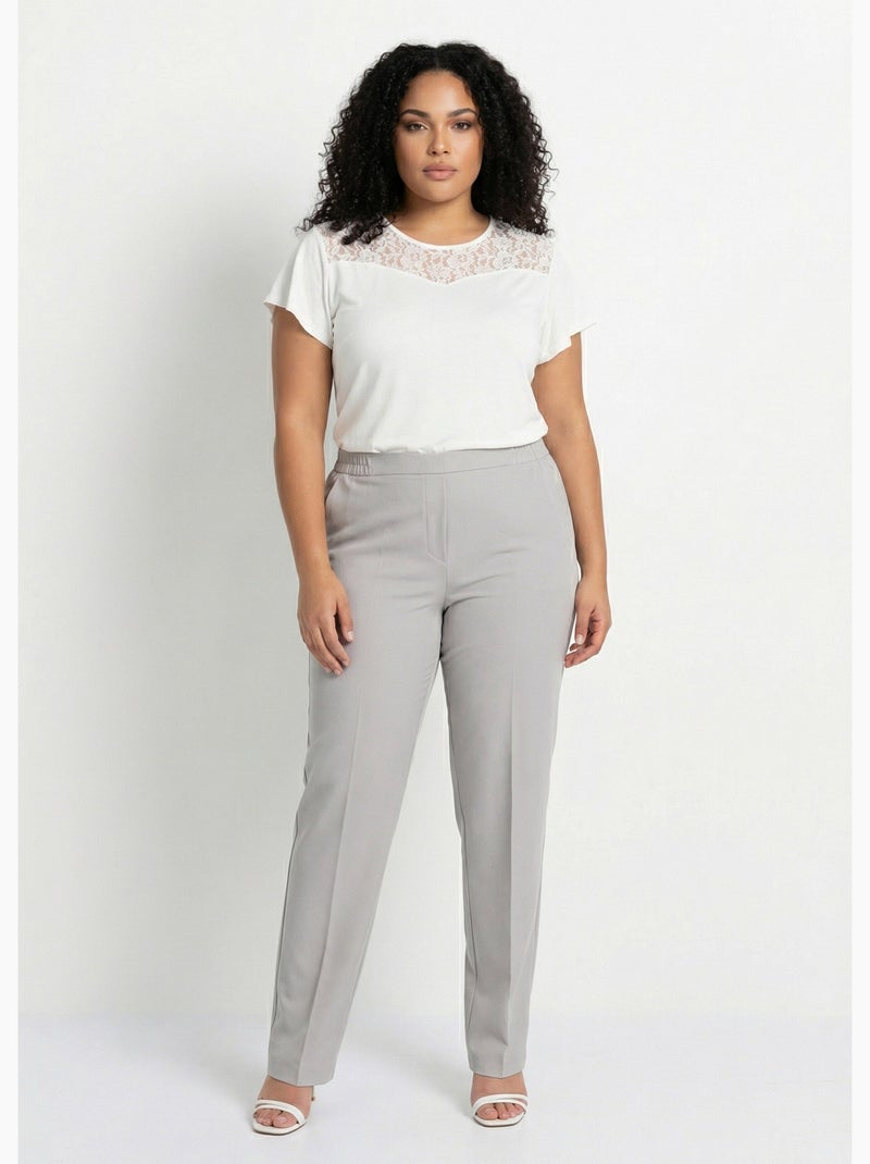 Pantalon droit taille semi-élastiquée - Afibel Argent - Kiabi
