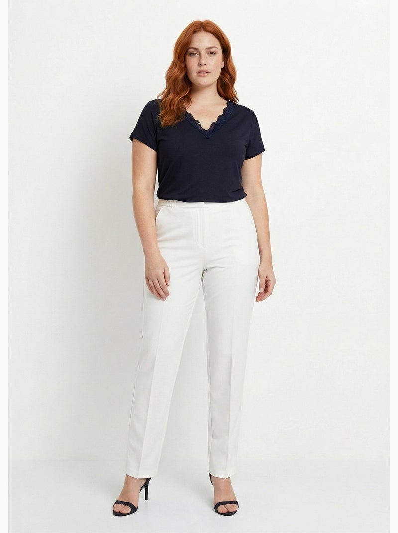 Pantalon droit taille semi-élastiquée - Afibel Blanc - Kiabi
