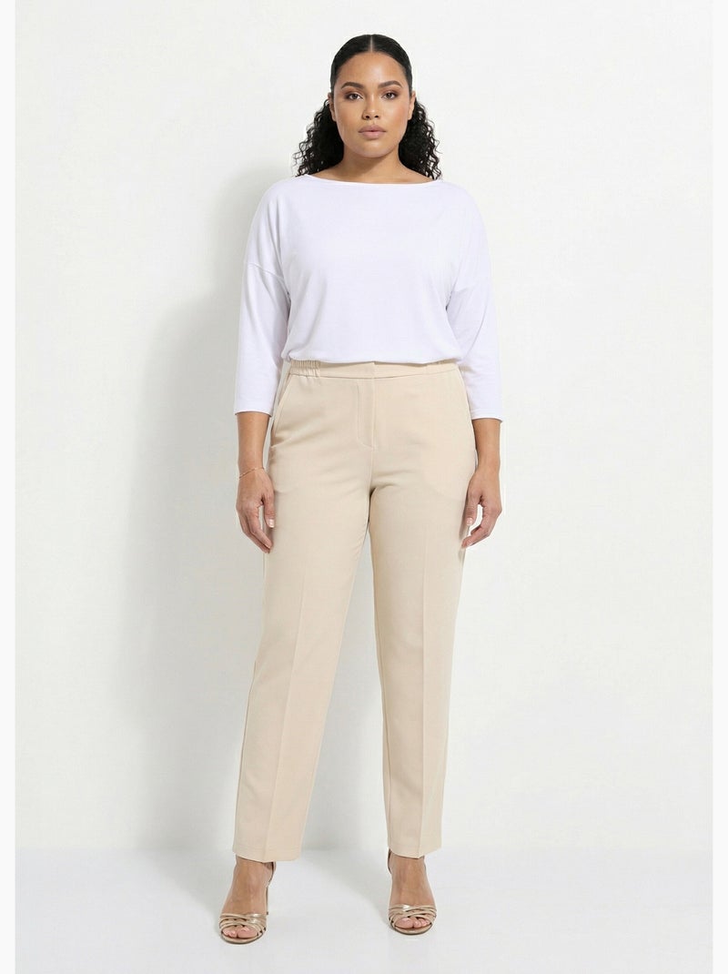 Pantalon droit taille semi-élastiquée - Afibel Sable - Kiabi