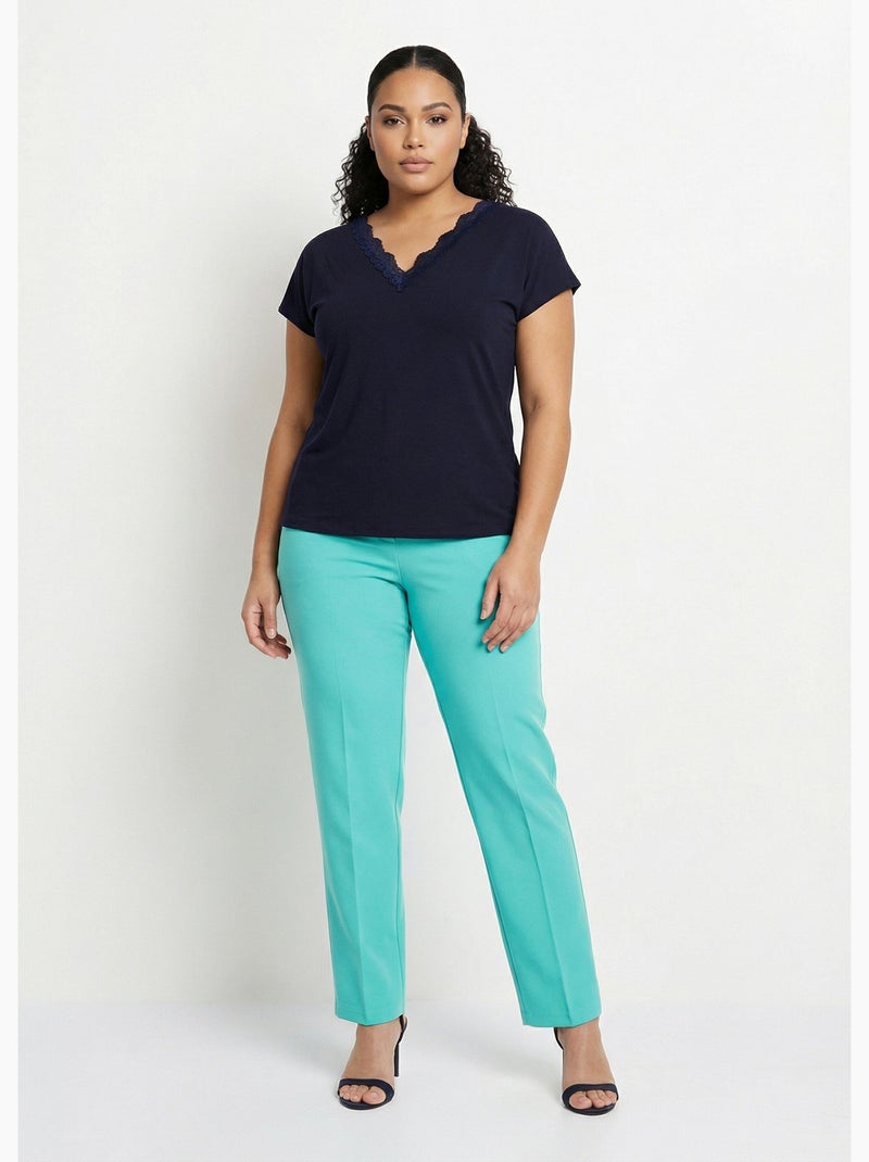 Pantalon droit taille semi-élastiquée - Afibel Vert - Kiabi