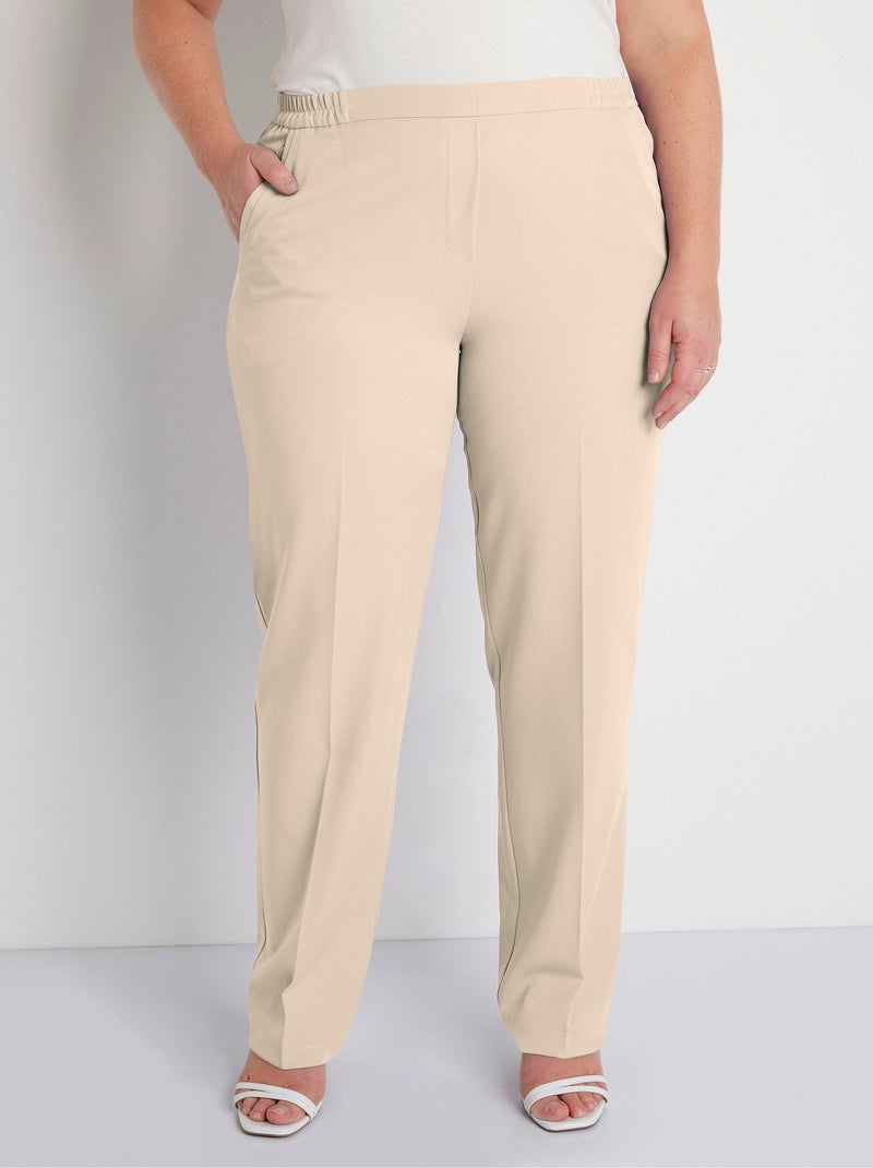 Pantalon droit taille semi-élastiquée Beige - Kiabi
