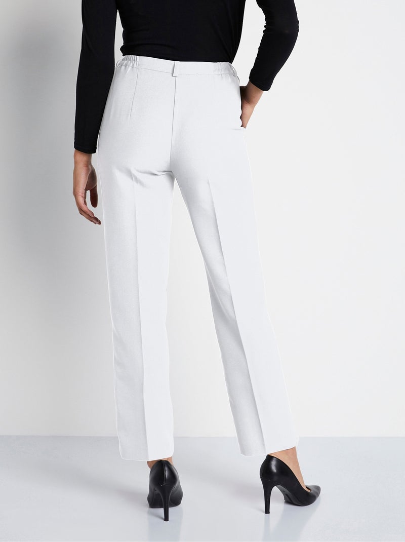 Pantalon droit taille semi-élastiquée tissu infroissable Blanc - Kiabi