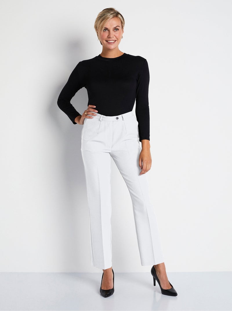 Pantalon droit taille semi-élastiquée tissu infroissable Blanc - Kiabi
