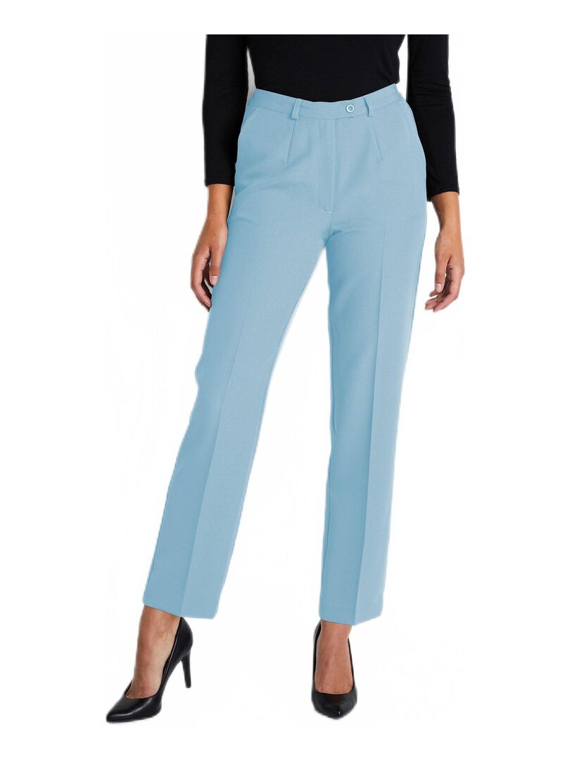 Pantalon droit taille semi-élastiquée tissu infroissable Bleu - Kiabi