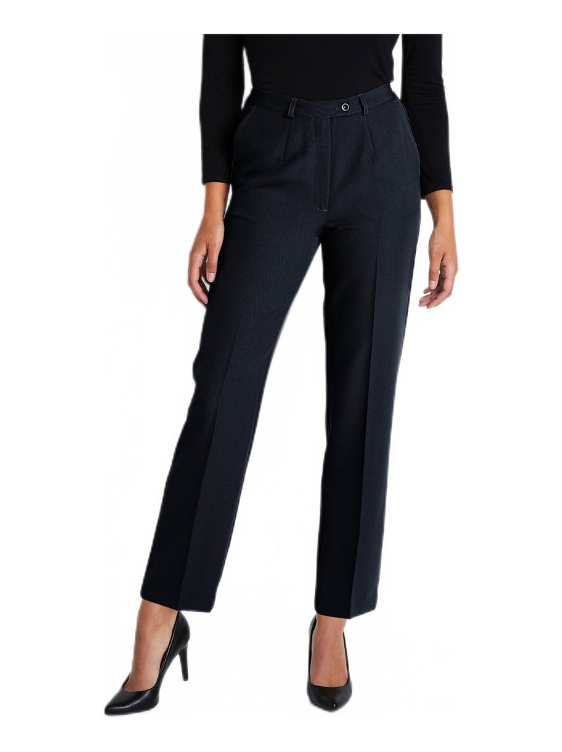 Pantalon droit taille semi-élastiquée tissu infroissable Bleu marine - Kiabi