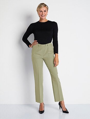 Pantalon droit taille semi-élastiquée tissu infroissable