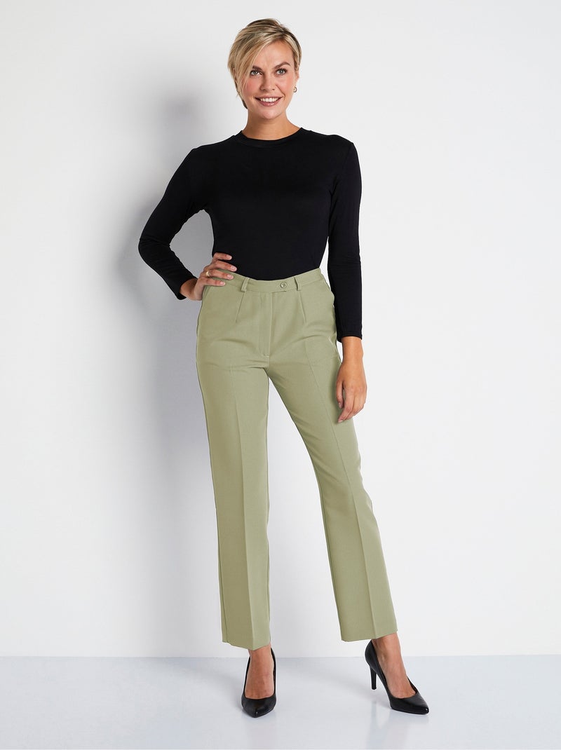 Pantalon droit taille semi-élastiquée tissu infroissable Vert pistache - Kiabi