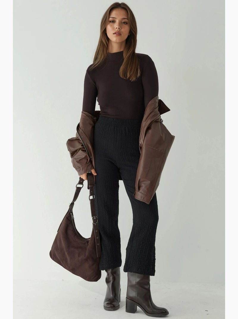Pantalon droit texturé taille haute de qualité supérieure hiccup Noir - Kiabi