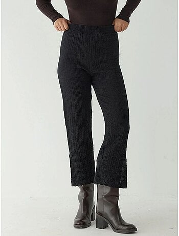 Pantalon droit texturé taille haute de qualité supérieure