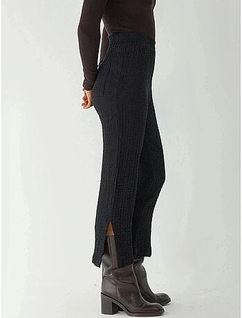 Pantalon droit texturé taille haute de qualité supérieure
